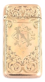 GOLD QUARTZ MATCH SAFE, ETCHED DOG, DATED JUNE 12TH, 1876