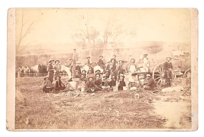 O.S. GOFF CABINET PHOTO OF COWBOYS AND CHUCK WAGON.