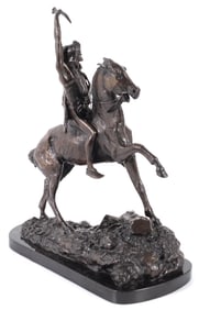 BRONZE "THE SCALP" NATIVE AMERICAN WARRIOR ON HORSEBACK