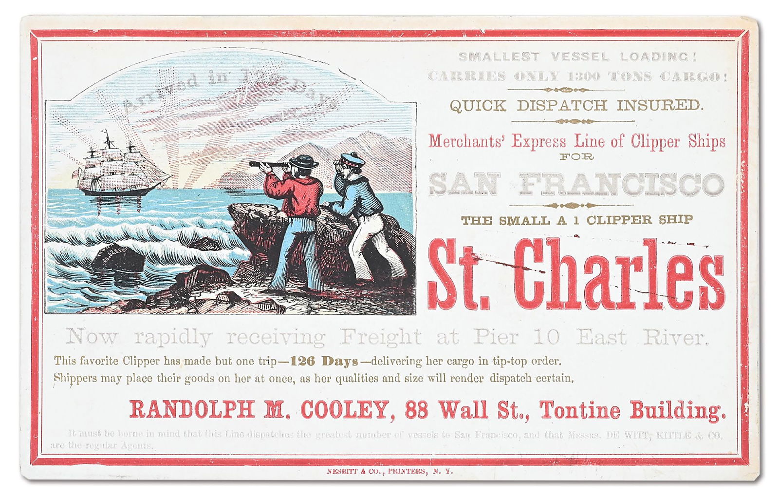 GOLD RUSH CLIPPER CARD "ST. CHARLES" (1 of 2)