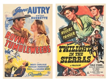 LOT OF 2: "ROVIN' TUMBLEWEEDS" & "TWILIGHT IN THE SIERRAS" LINEN-BACKED ONE-SHEET MOVIE POSTERS