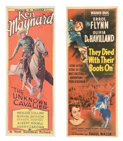 LOT OF 2: "THE UNKNOWN CAVALIER" & "THEY DIED WITH THEIR BOOTS ON" LINEN-BACKED THREE-SHEET MOVIE