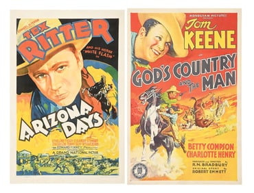 LOT OF 2: "ARIZONA DAYS" & "GOD'S COUNTRY AND THE MAN" LINEN-BACKED ONE-SHEET MOVIE POSTERS