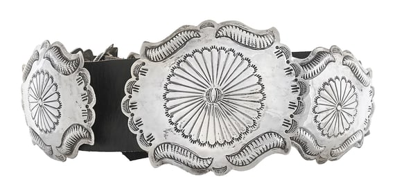 STERLING SILVER & LEATHER CONCHO BELT