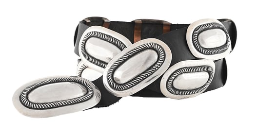 STERLING SILVER & LEATHER CONCHO BELT