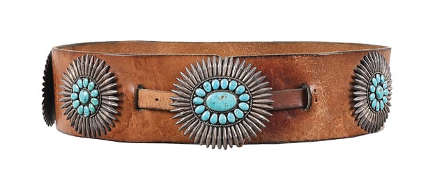 LEATHER AND TURQUOISE CONCHO BELT