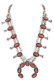 STERLING SILVER & CORAL SQUASH BLOSSOM NECKLACE