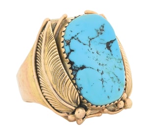 14K GOLD NATIVE AMERICAN MEN'S RING