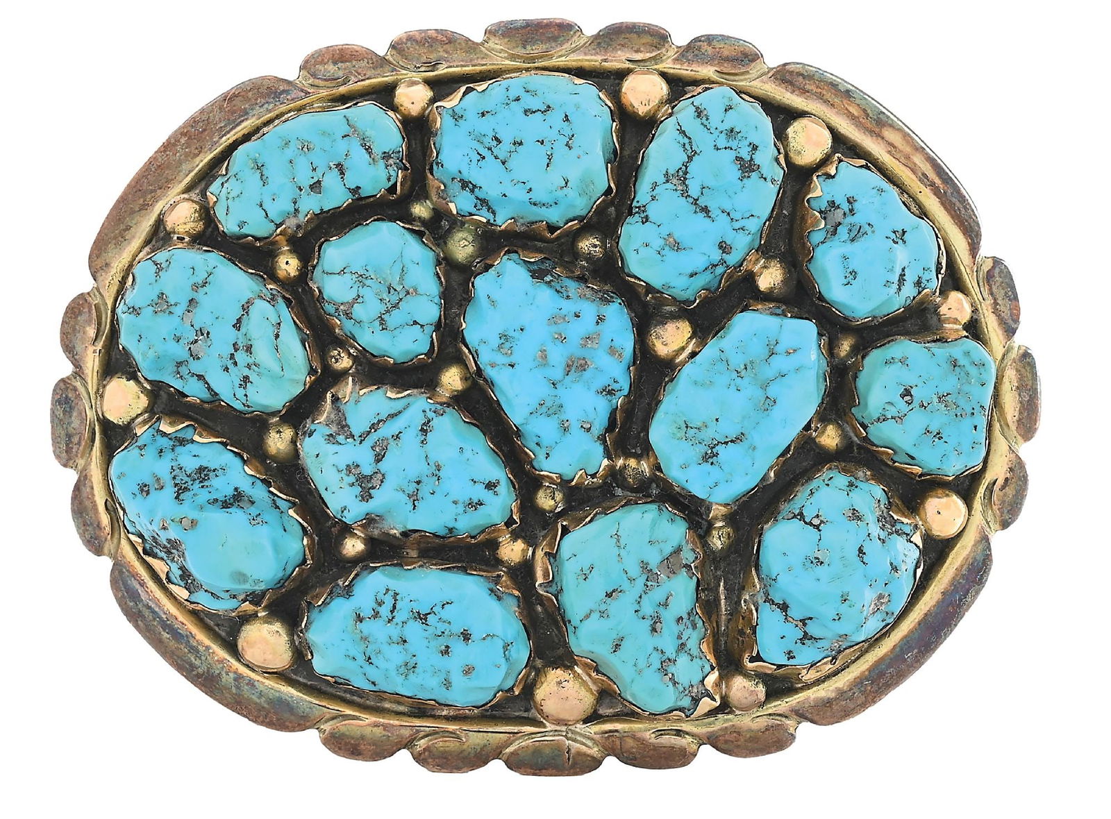 STERLING SILVER & TURQUOISE ZUNI BELT BUCKLE BY ALVINA QUAM (1 of 2)
