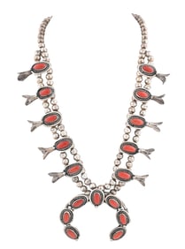 STERLING SILVER & CORAL SQUASH BLOSSOM NECKLACE