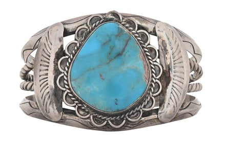 STERLING SILVER & TURQUOISE NATIVE AMERICAN CUFF BRACELET