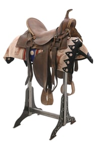 LOT OF 3: SADDLE, BLANKET AND METAL SADDLE STAND