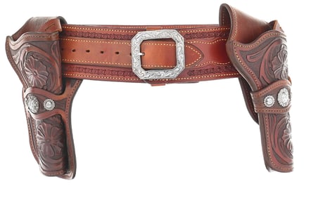 JOHN BIANCHI CUSTOM TOOLED DOUBLE HOLSTER & GUNBELT