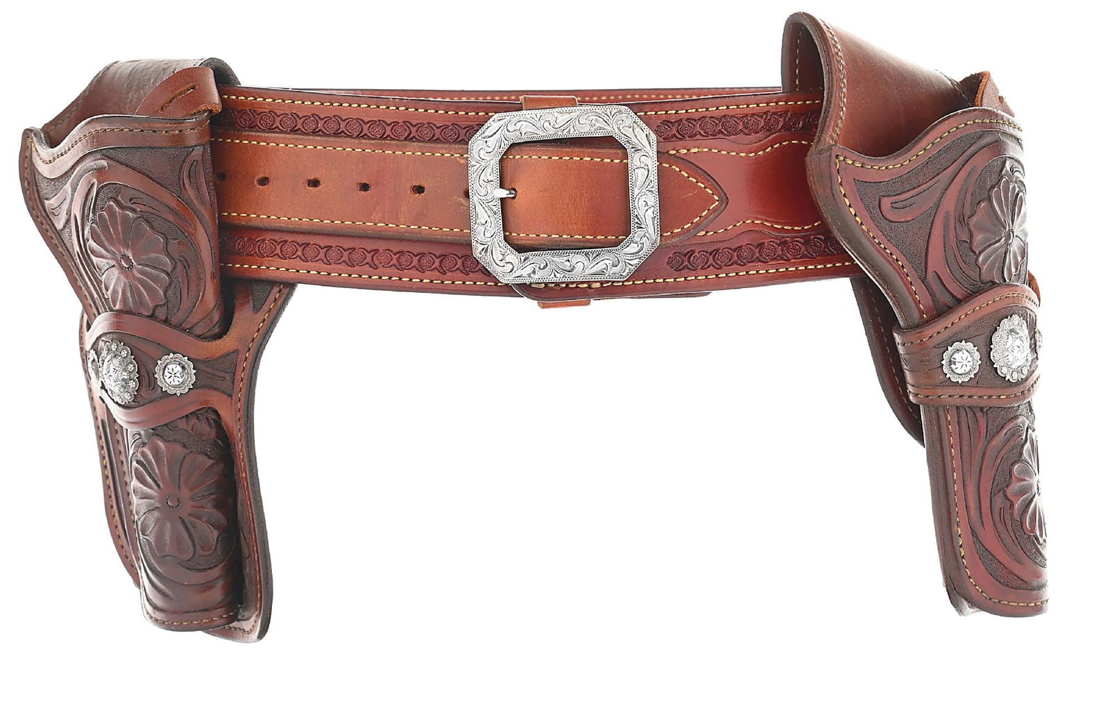 JOHN BIANCHI CUSTOM TOOLED DOUBLE HOLSTER & GUNBELT (1 of 10)