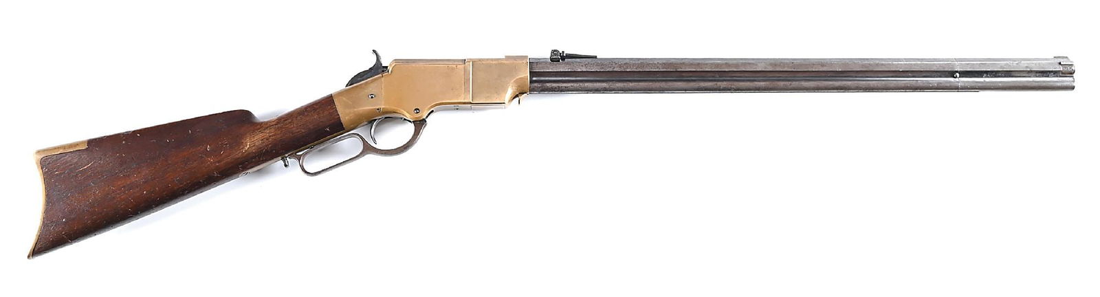 (A) FINE NEW HAVEN ARMS MODEL 1860 HENRY LEVER ACTION RIFLE: Manufactured in 1864 during the Civil War. Many such Henry rifles saw service on the battlefield as private and government purchase arms, as well as on the frontier taming the Wild West. The nicely bl