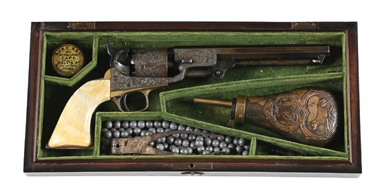 (A) CASED AND ENGRAVED COLT MODEL 1851 NAVY PERCUSSION REVOLVER