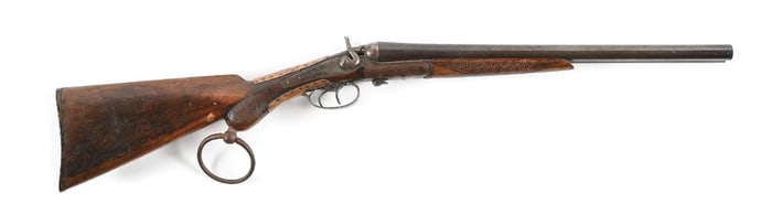 (A) 19TH CENTURY RICHARDS DOUBLE BARREL BARREL COACH SHOTGUN WITH LARGE SADDLE RING AND A FRONTIER