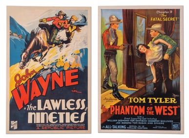 LOT OF 2: "THE LAWLESS NINETIES" & TOM TYLER "THE PHANTOM OF THE WEST" LINEN-BACKED ONE-SHEET MOVIE