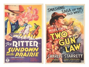 LOT OF 2: "SUNDOWN ON THE PRAIRIE" & "TWO GUN LAW" LINEN-BACKED ONE-SHEET MOVIE POSTER
