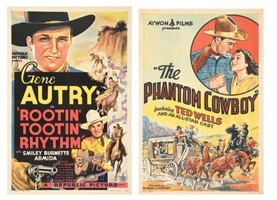 LOT OF 2: "ROOTIN' TOOTIN' RHYTHM" & "THE PHANTAM COWBOY" GENE AUTRY AND TED WELLS LINEN-BACKED