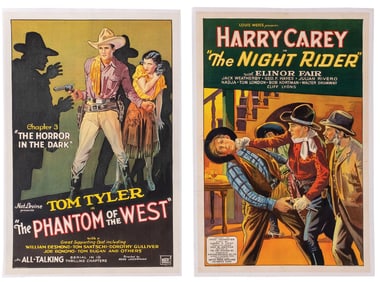 LOT OF 2: "THE NIGHT RIDER" AND "THE PHANTOM OF THE WEST" LINEN-BACKED ONE-SHEET MOVIE POSTERS