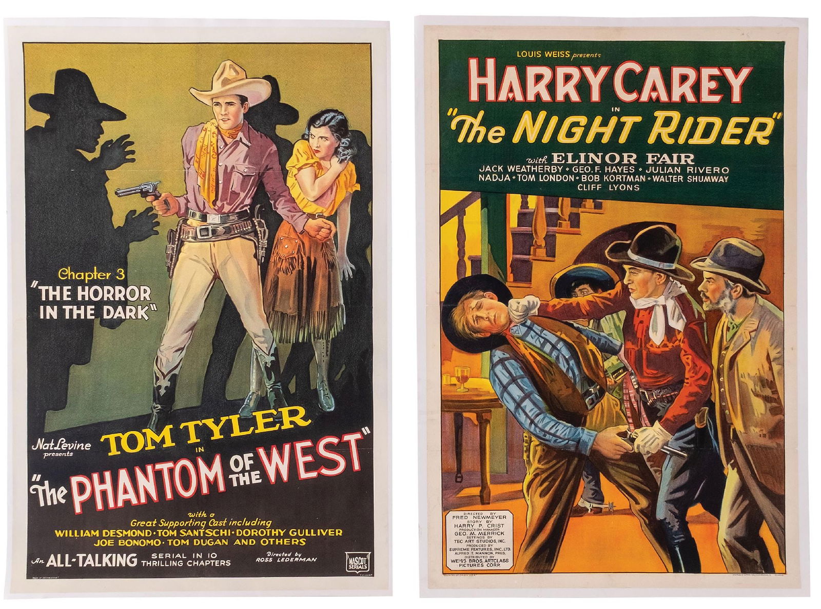LOT OF 2: "THE NIGHT RIDER" AND "THE PHANTOM OF THE WEST" LINEN-BACKED ONE-SHEET MOVIE POSTERS (1 of 3)
