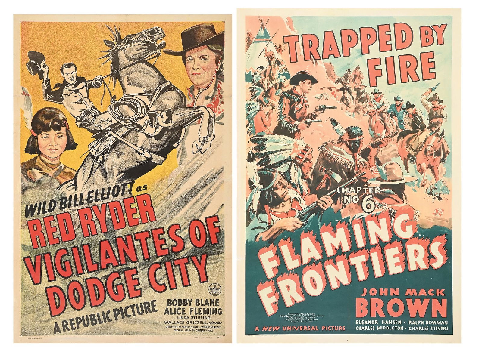 LOT OF 2: "VIGILANTES OF DODGE CITY" & "TRAPPED BY FIRE" LINEN-BACKED ONE-SHEET MOVIE POSTERS (1 of 4)