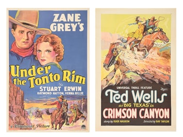 LOT OF 2: "UNDER THE TONTO RIM" & "CRIMSON CANYON" LINEN-BACKED ONE-SHEET MOVIE POSTERS