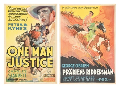 LOT OF 2: "ONE MAN JUSTICE" & "PRARIENS RIDDERSMAN" LINEN-BACKED ONE-SHEET MOVIE POSTERS