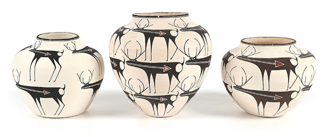 LOT OF 3: ACOMA (ÁAK'U) POTTERY OLLA