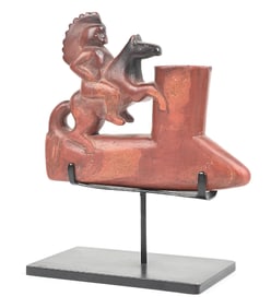 MOUNTED NATIVE AMERICAN ON CATLINITE PIPE W/ STAND