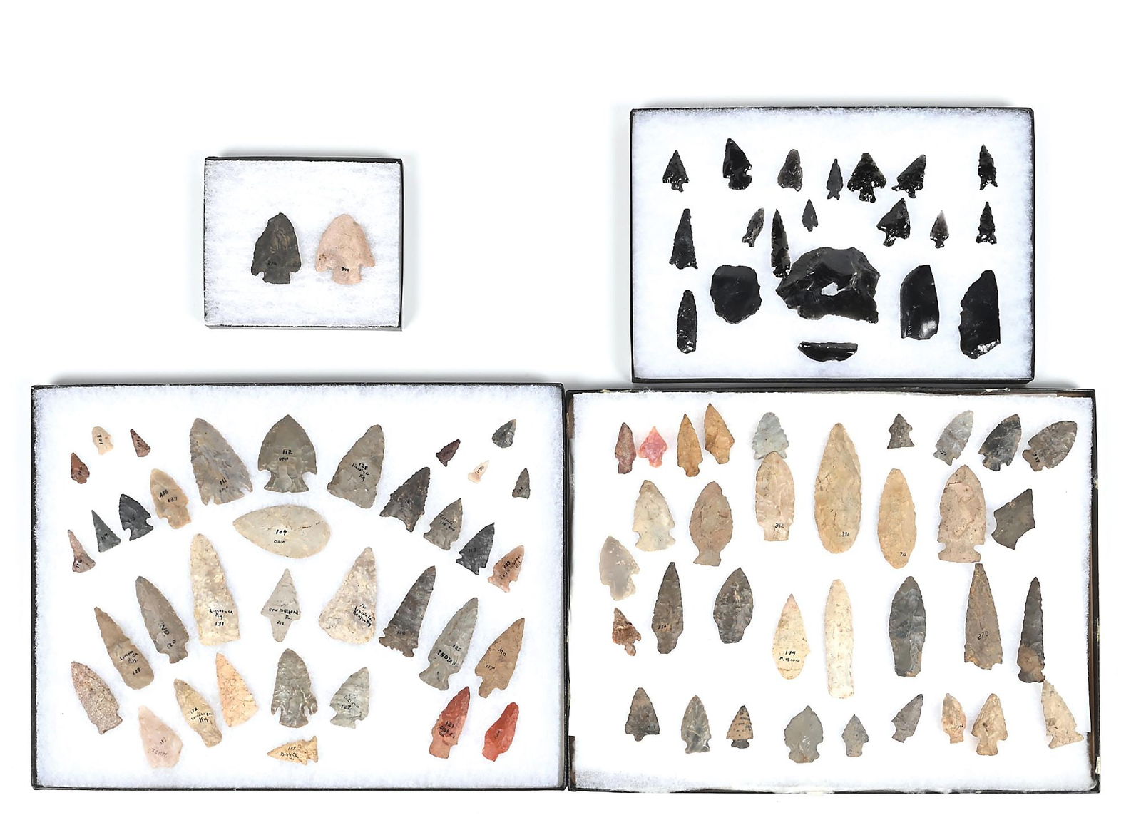 LOT OF 4: COLLECTION OF STONE POINTS IN RIKER FRAMES (1 of 5)