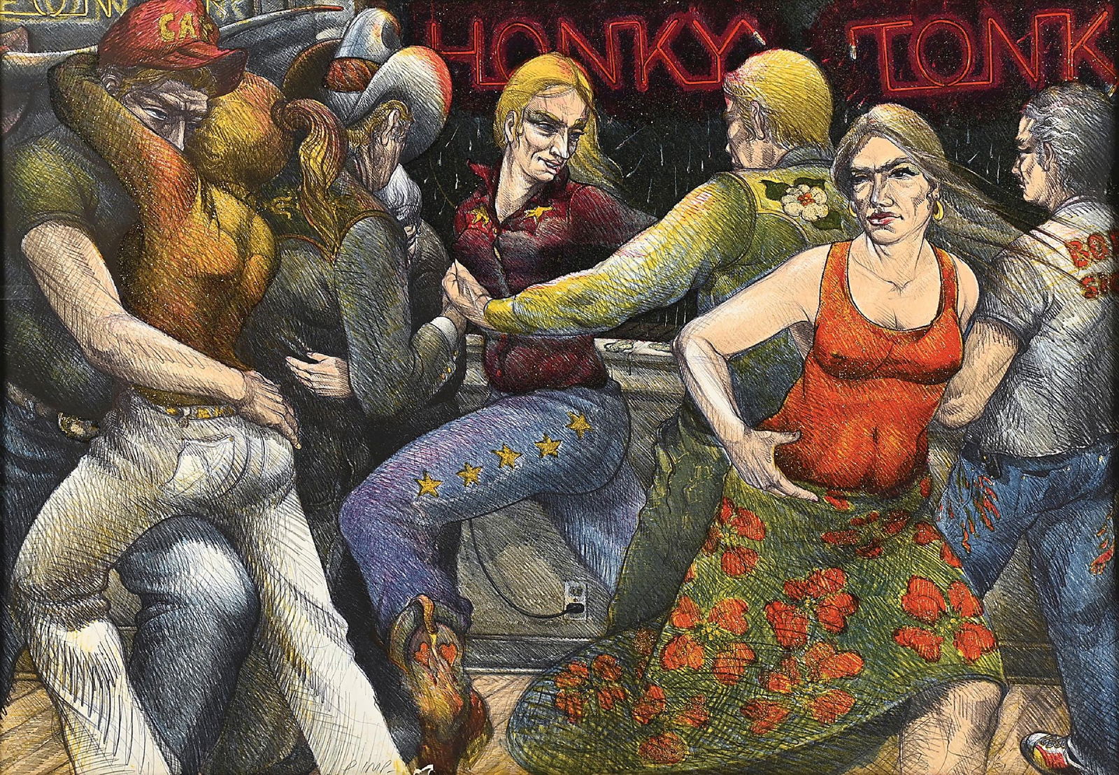 LUIS JIMENEZ (AMERICAN, 1940-2006): Honky Tonk lithograph with glitter signed and dated "'81" in pencil bottom-right corner sight: 49" x 34-1/4" framed: 50" x 35-1/4" LP/MP edition This is not a standard shippable item and will require