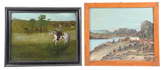LOT OF 2: FOLK ART PAINTINGS