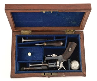 (A) CASED LEFAUCHEUX 6MM PINFIRE DOUBLE ACTION REVOLVER.