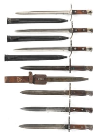 LOT OF 7: FINNISH M1928 AND SERBIAN M1899 BAYONETS.