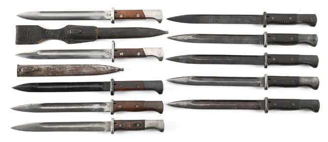 LOT OF 10: MAUSER BAYONETS INCLUDING POLISH MAUSER BAYONETS.
