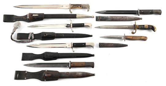 LOT OF 7: THIRD REICH AND IMPERIAL GERMAN BAYONETS AND KNIVES.