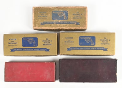 LOT OF 5 VINTAGE SMITH & WESSON REVOLVER FACTORY BOXES.