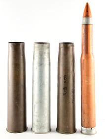 LOT OF 4: TRAINING SHELL AND SHELL CASINGS.