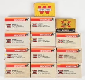 TWELVE BOXES OF .375 H&H MAGNUM AMMUNITION.