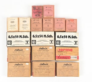 11 FULL BOXES OF SCARCE MANLICHER SCHOENAUER AMMUNITION.