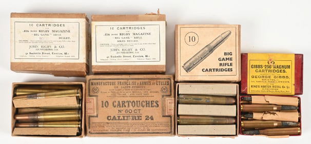 LOF OF 5: BOXES OF VINTAGE BRITISH MAGNUM CARTRIDGE AMMUNITION.