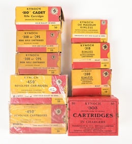 NINE FULL BOXES OF KYNOCH VINTAGE AMMUNITION.