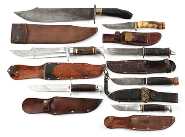 LOT OF 7: HUNTING AND CAMP KNIVES.