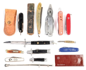 LOT OF MISCELLANEOUS VINTAGE POCKET KNIVES AND AUTOMATIC KNIVES.
