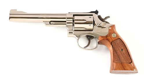 (M) SMITH & WESSON 19-4 NICKEL PLATED DOUBLE ACTION REVOLVER.