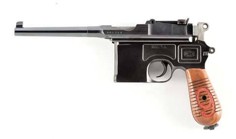 (C) MAUSER C96 RED 9 BROOMHANDLE SEMI-AUTOMATIC PISTOL.