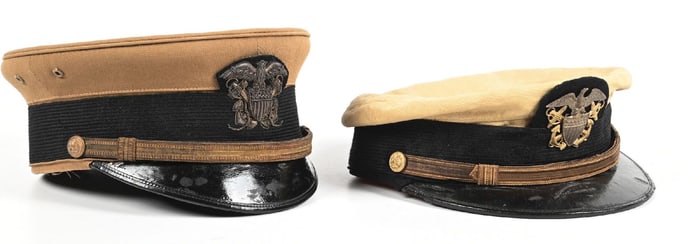 LOT OF 2: US WWI NAVAL AVIATOR KHAKI OFFICER'S HATS.