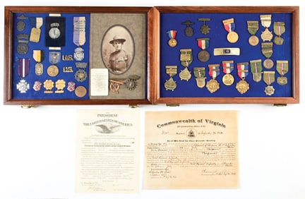 LOT OF MARKSMAN AWARDS AND MEDALS NAMED TO THOMAS LOHR.